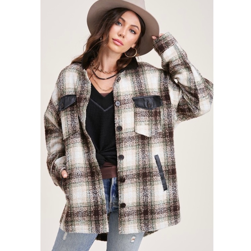 Last1️⃣ Heavyweight Oversized Plaid Button Down Coat Fall Winter Coat - Picture 3 of 11